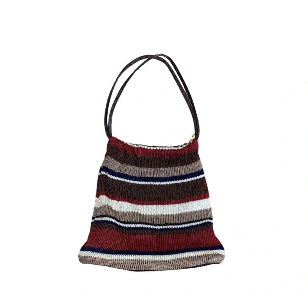 The Sak Elliott Lucca Brown/Multicolor Striped Hand Crochet & Leather Hobo Purse